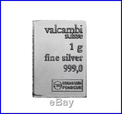 Solid. 999 Pure Silver 1g Bars combi Pack x100 Bars Valcambi Suisse