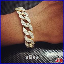 Solid CUBAN LINK Lab Made Simulated DIAMOND BRACELET. 925 Silver Mens Iced Out