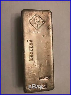 Solid Johnson Matthey JM. 999 Pure SILVER Bullion Poured 100 ozt Bar Serial #d