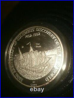 Solid Silver 20 Crown Coin1992 Turks & Caicos 500yrs Anniversary New World Pinta