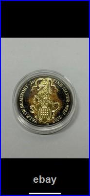 Solid Silver £5 Queen's Beasts Burning Yale Of Beaufort 2019 2oz Coin