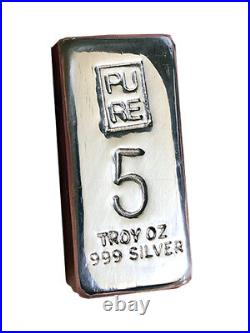 Solid Silver 5 Troy oz Bar Investment Silver 999 Fine Silver Bar