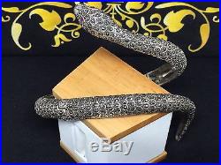 Solid Silver 925 Art Deco Marcasite Snake Slave Bangle With Ruby Eyes
