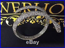 Solid Silver 925 Art Deco Marcasite Snake Slave Bangle With Ruby Eyes