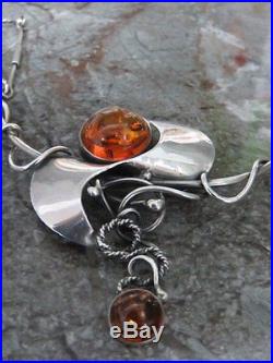 Solid Silver & Amber Artisan Made Necklace. Superb! Unique