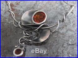 Solid Silver & Amber Artisan Made Necklace. Superb! Unique