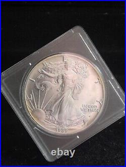 Solid Silver Coin 1989 1 oz American Silver Eagle Toning BU