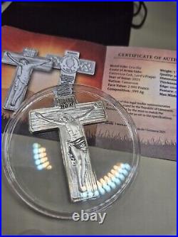 Solid Silver Crucifix 1oz Coin 2000 Francs With COA 2500 Minted