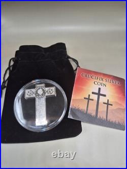 Solid Silver Crucifix 1oz Coin 2000 Francs With COA 2500 Minted