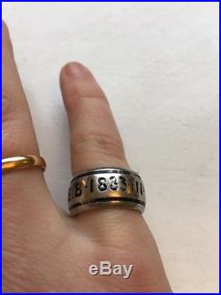 Solid Silver Enamel Antique Victorian Mourning Memorial Ring 1883 M. E. B Size 7