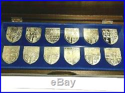Solid Silver Ingots Cased Set X 12 Ltd/ed The Royal Arms, 580. Grams Danbury Mint
