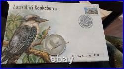 Solid Silver Kookaburra 1oz Coin 999 Silver In First Day Cover
