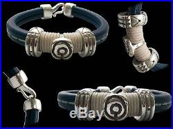 Solid Sterling Silver Atlantis Ring Blue Leather Bracelet Cuff Anillo Atlante