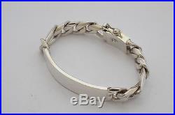 Solid Taxco Mexican 925 Sterling Silver ID Bracelet withFigaro Chain. 88g. 8.5