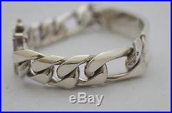 Solid Taxco Mexican 925 Sterling Silver ID Bracelet withFigaro Chain. 88g. 8.5
