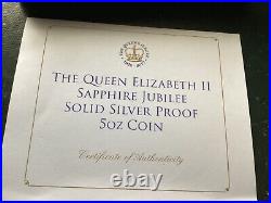 Solid silver 5 oz proof sapphire jubilee coin 2017 cased COA