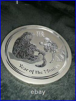 Solid silver 999. 9 fine 1kg Lunar year of the monkey coin. With capsules