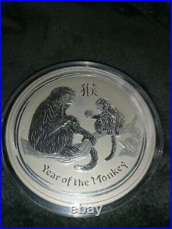 Solid silver 999. 9 fine 1kg Lunar year of the monkey coin. With capsules