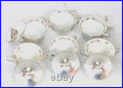 Sterling Silver Set of 6 Boullion Bowls withLids and Porcelain Inserts