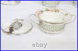 Sterling Silver Set of 6 Boullion Bowls withLids and Porcelain Inserts