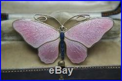 Stunning Antique Marius Hammer Pink Enamel Solid Silver Butterfly Brooch/Pin