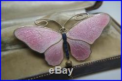 Stunning Antique Marius Hammer Pink Enamel Solid Silver Butterfly Brooch/Pin
