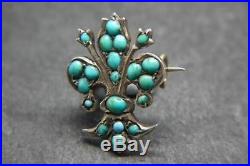 Stunning Antique Victorian Solid Silver Gilt & Turquoise Fleur de Lys Pin/Brooch