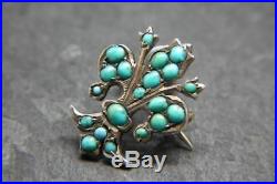 Stunning Antique Victorian Solid Silver Gilt & Turquoise Fleur de Lys Pin/Brooch
