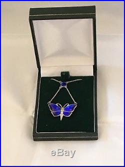 Stunning Solid Silver Charles Horner Butterfly Blue Enamel Necklace c1911