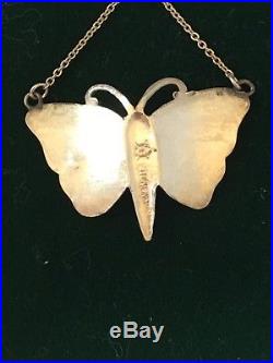 Stunning Solid Silver Charles Horner Butterfly Blue Enamel Necklace c1911