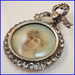 Stunning Victorian Solid Silver Hand painted French Paste Locket pendant