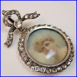 Stunning Victorian Solid Silver Hand painted French Paste Locket pendant