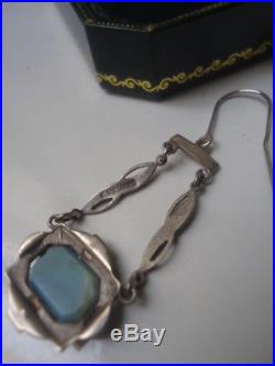 Stunning Vintage Deco Solid Silver Boulder Opal Doublet Drop Pierced Earrings