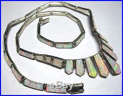 Stunning Vintage Sterling Solid SILVER 950 Gilson OPAL Geometrical Drop NECKLACE