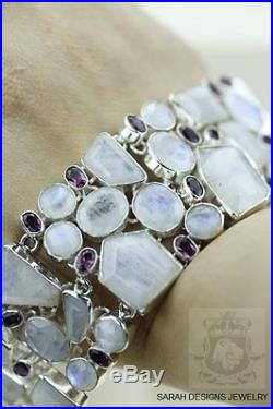Super Glow! Aaa Grade Faceted Genuine Ceylon Moonstone 925 Solid Silver Bracelet