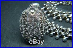 Superb Antique Victorian Solid Silver Ornate Locket & Book Chain Collar Necklace