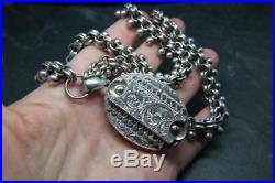 Superb Antique Victorian Solid Silver Ornate Locket & Book Chain Collar Necklace