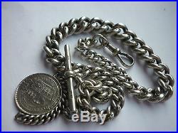Superb Heavy Antique Solid Silver Graduated Albert Chain With Coin Fob Spinner