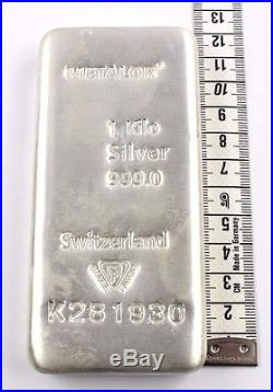 Superb METALOR 1 Kilo 999.0 SOLID SILVER Ingot Bullion Bar Switzerland K281930