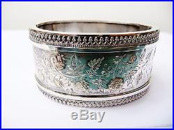 Superb Victorian Solid Silver Wide Cuff Bangle, Rose Gold & Yellow, Gold Onlay