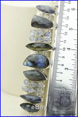 Supreme Grade Canadian Blue Fire Labradorite 925 Solid Silver Bracelet