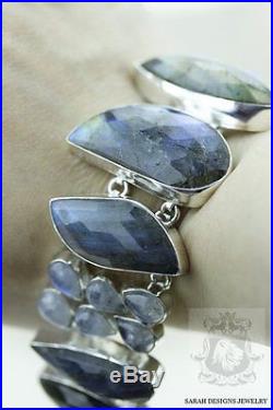 Supreme Grade Canadian Blue Fire Labradorite 925 Solid Silver Bracelet