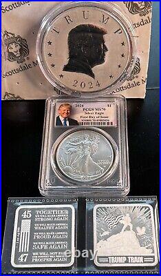 TRUMP 0.999 SILVER (8oz) COLLECTORS BUNDLE ALL DISCONTINUED PRICELESS