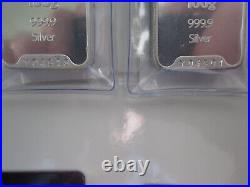 TWO Baird 100g 100 gram Solid Silver Bullion Bars. 9999 Purity with Certificate