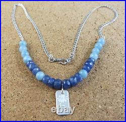 Tanzanite Aquamarine Sterling Silver Necklace Daisy. 999 Bullion Pendant #137