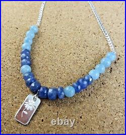 Tanzanite Aquamarine Sterling Silver Necklace Daisy. 999 Bullion Pendant #137