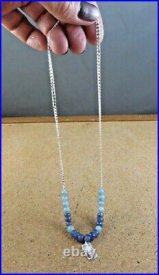 Tanzanite Aquamarine Sterling Silver Necklace Daisy. 999 Bullion Pendant #137