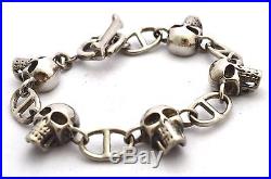Taxco, Mexican Solid 925 Sterling Silver Skull Bracelet, 70 g, 18 cm, 7.1