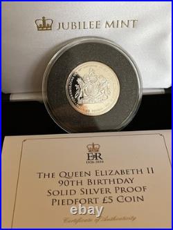 The Queen Elizabeth II 90th Birthday Solid Silver Proof Pied-fort Coin