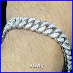 Thick Solid Sterling Silver Full Iced Out Miami Cuban Curb Link Bracelet Men 13m
